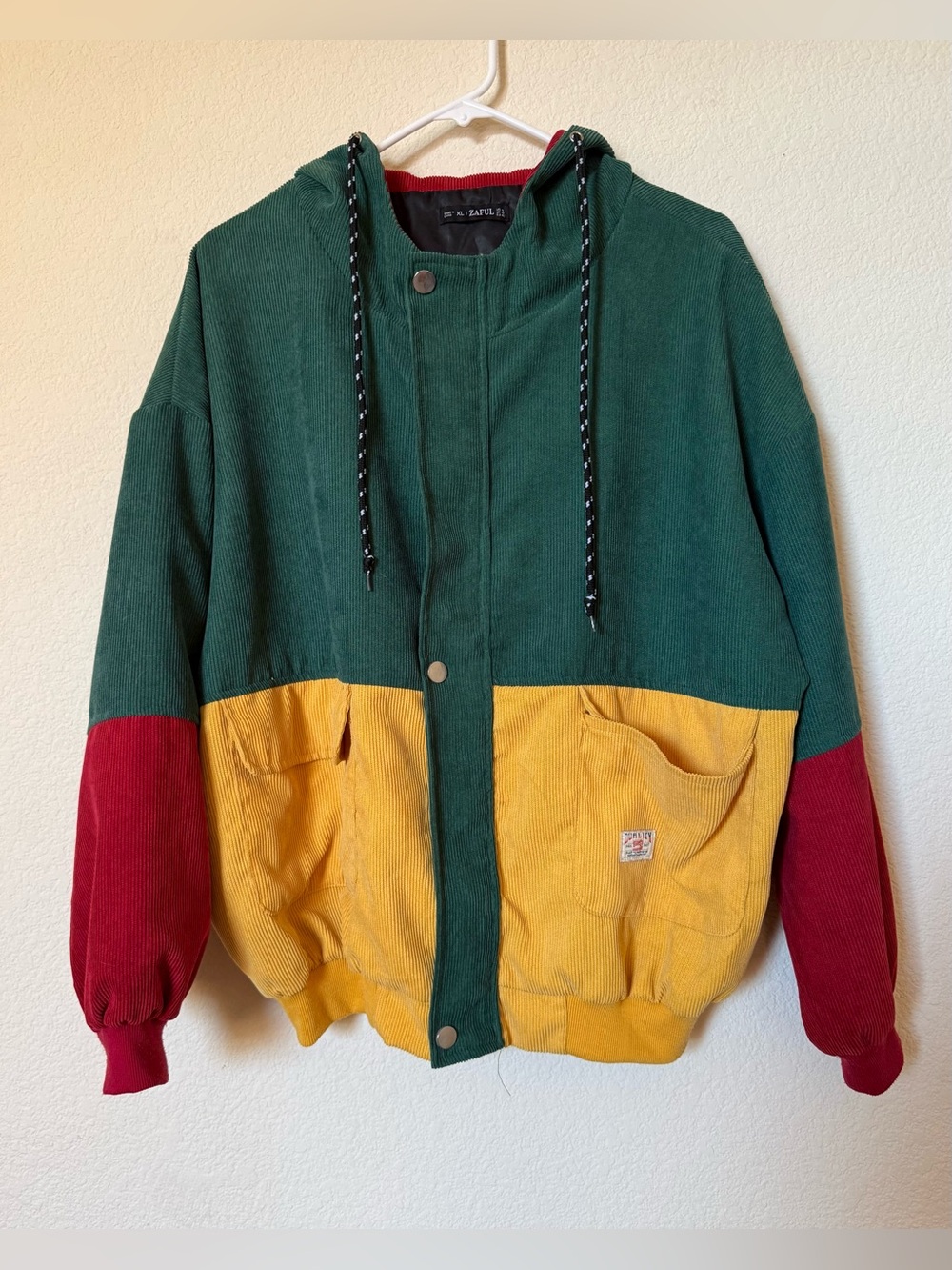 Zaful Colorblock Hooded Corduroy Jacket
